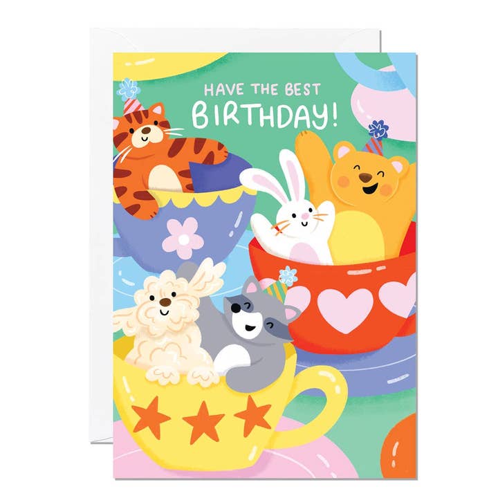 Kids Birthday Teacups | Kids Greeting Card | Children for wholesale by Ricicle Cards