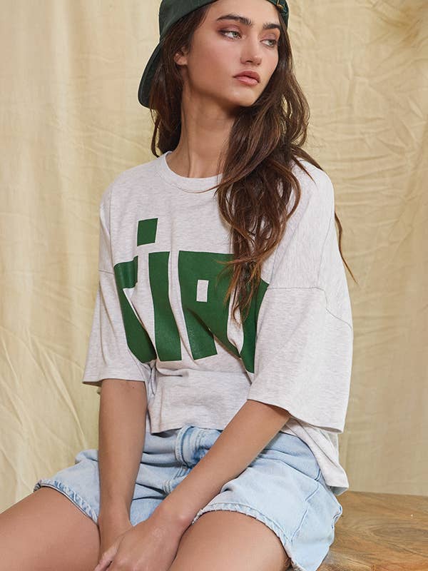 H grey Red T1754D 'CIAO' Graphic Jersey Boxy Crop Top for wholesale on Faire6