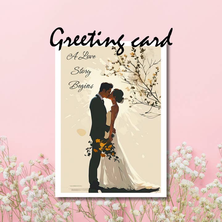 A Love Story Begins Greeting Card, Wedding Card for wholesale by Zalyia Designs