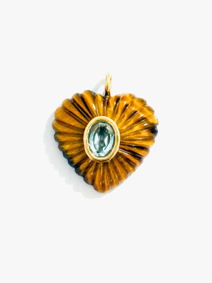 Handcarved Heart Tiger Eyes/Blue Topaz Inlay Pendant for wholesale by Natnat Creations