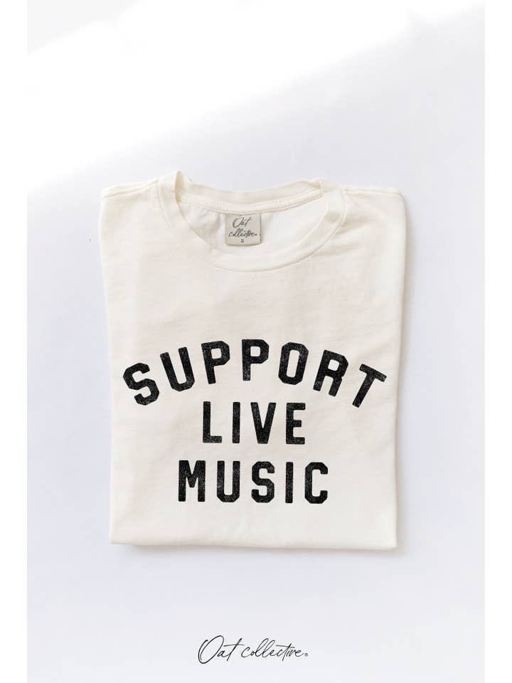 OAT COLLECTIVE - Wholesale Screen Printed T-Shirt - Women's - SUPPORT LIVE MUSIC Mineral Graphic Top