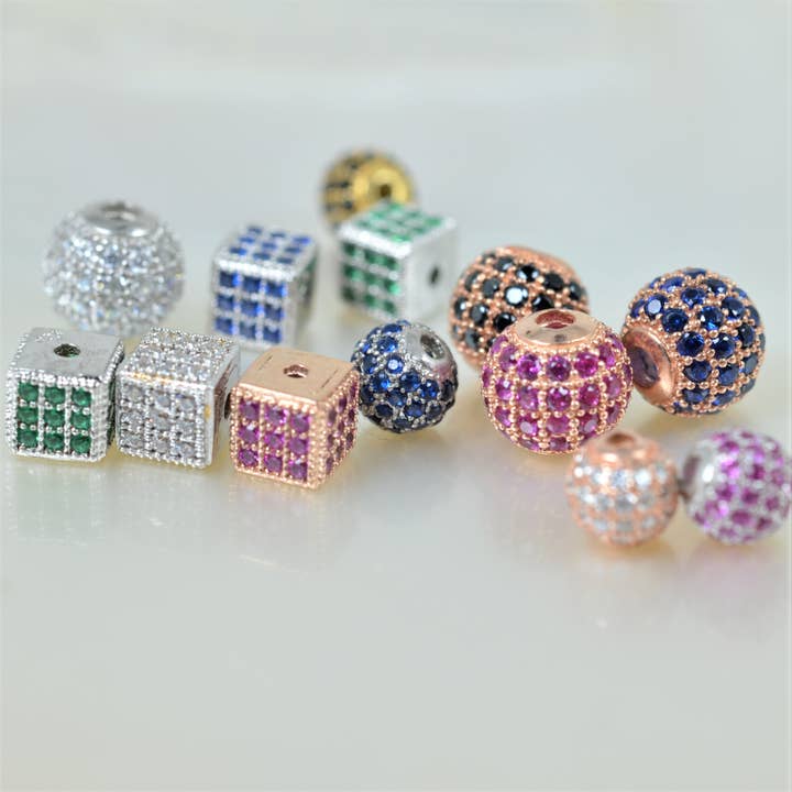 Art Of Pearls – wholesale Individual charm/pendant – Spacer ball 8mm Ag925 rh. pink and black C.Z.2