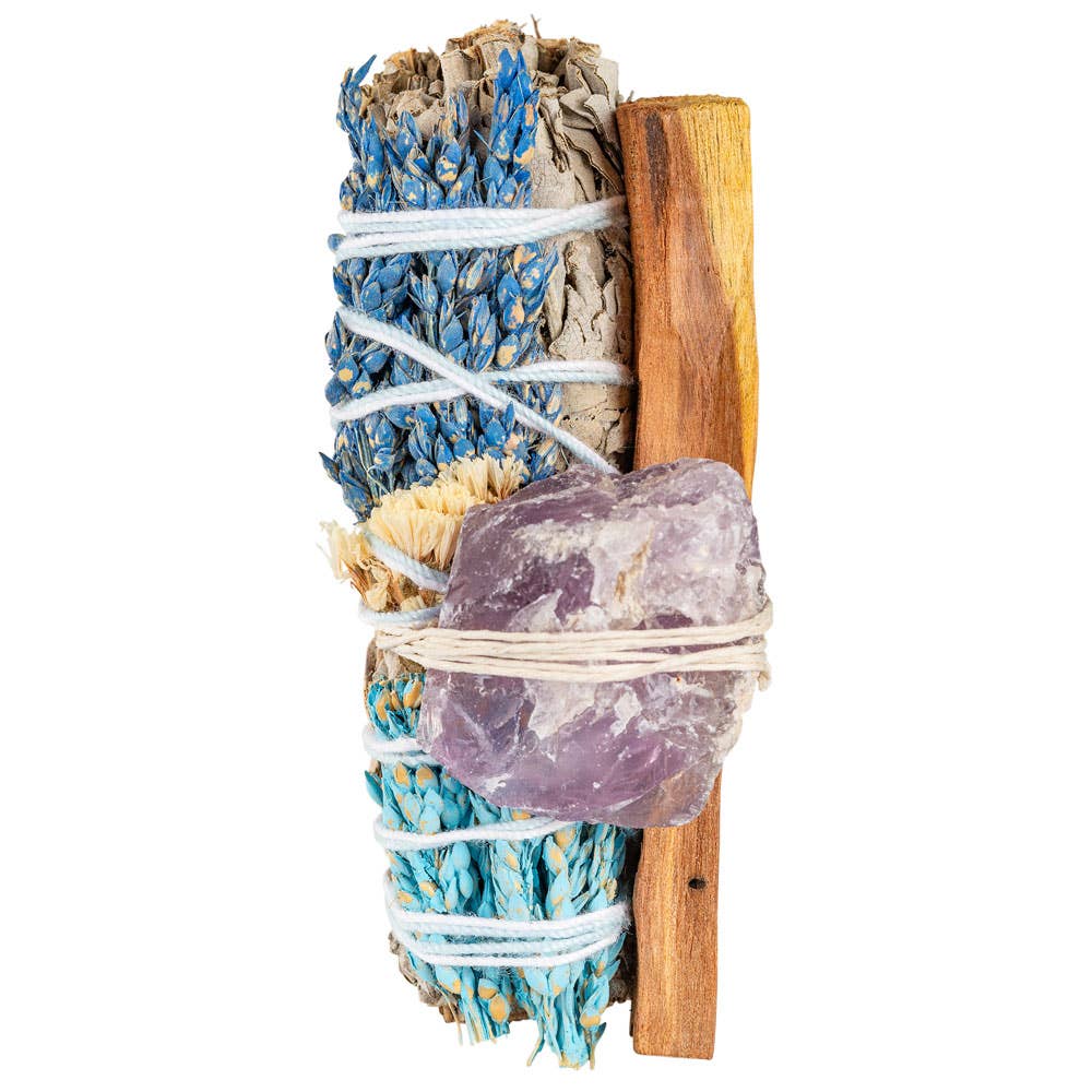 Benjamin International - Wholesale Sage Bundle - Sage And Blue Flowers Bundle W/ Gemstone And Palo Santo3
