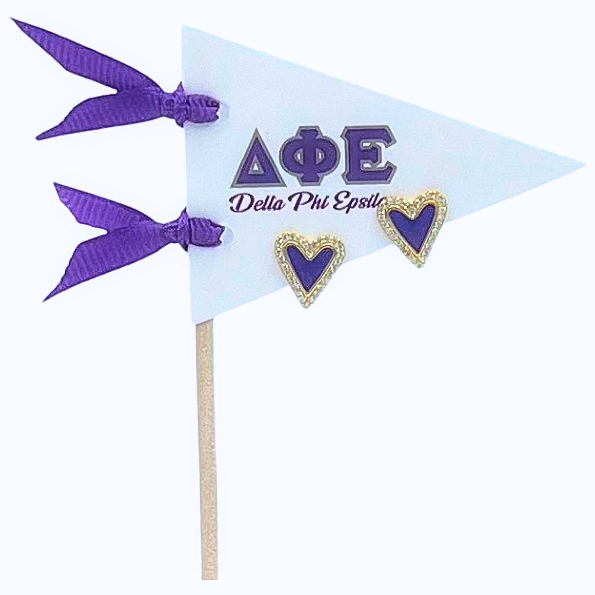 Color Shout – wholesale Stud/post earrings – E205-Love my Sorority: Bright Color Heart Studs on Greek Letter Pennant Flag12