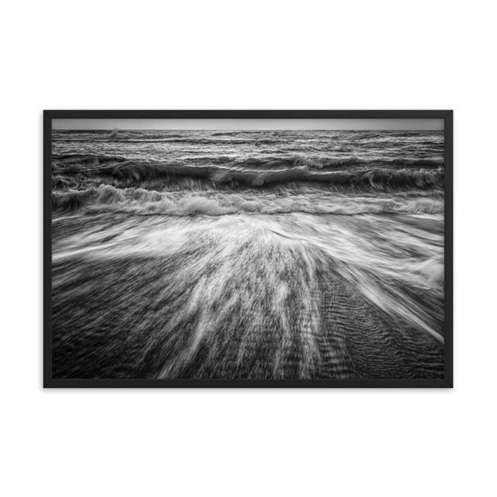 Washing Out to Sea Black and White Coastal Photo Framed Art for wholesale by Pipa Wall Art & Home Decor
