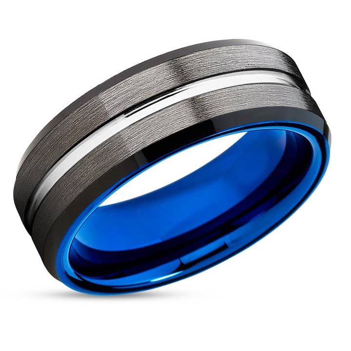 Bague de mariage en bronze - Alliance bleue - Bague en tungstène noir - Bague de mariage bleue pour la vente par Lucky Love Rings