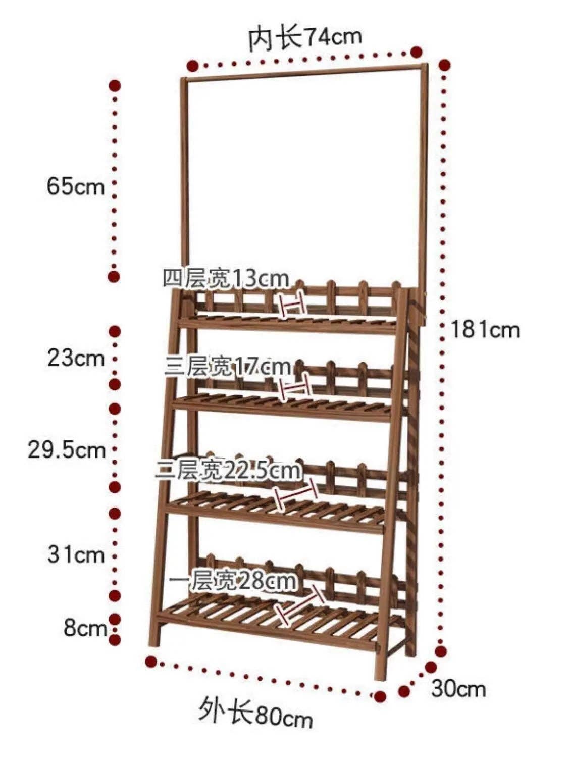 everythingbamboo - Vente Supports de plantes - Étagère porte-plante en pin massif avec barre suspendue, décor jardin intérieur et extérieur16