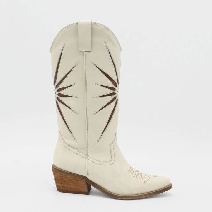 Moonrise western cowboy boots off white leather womens shoes for wholesale on Faire