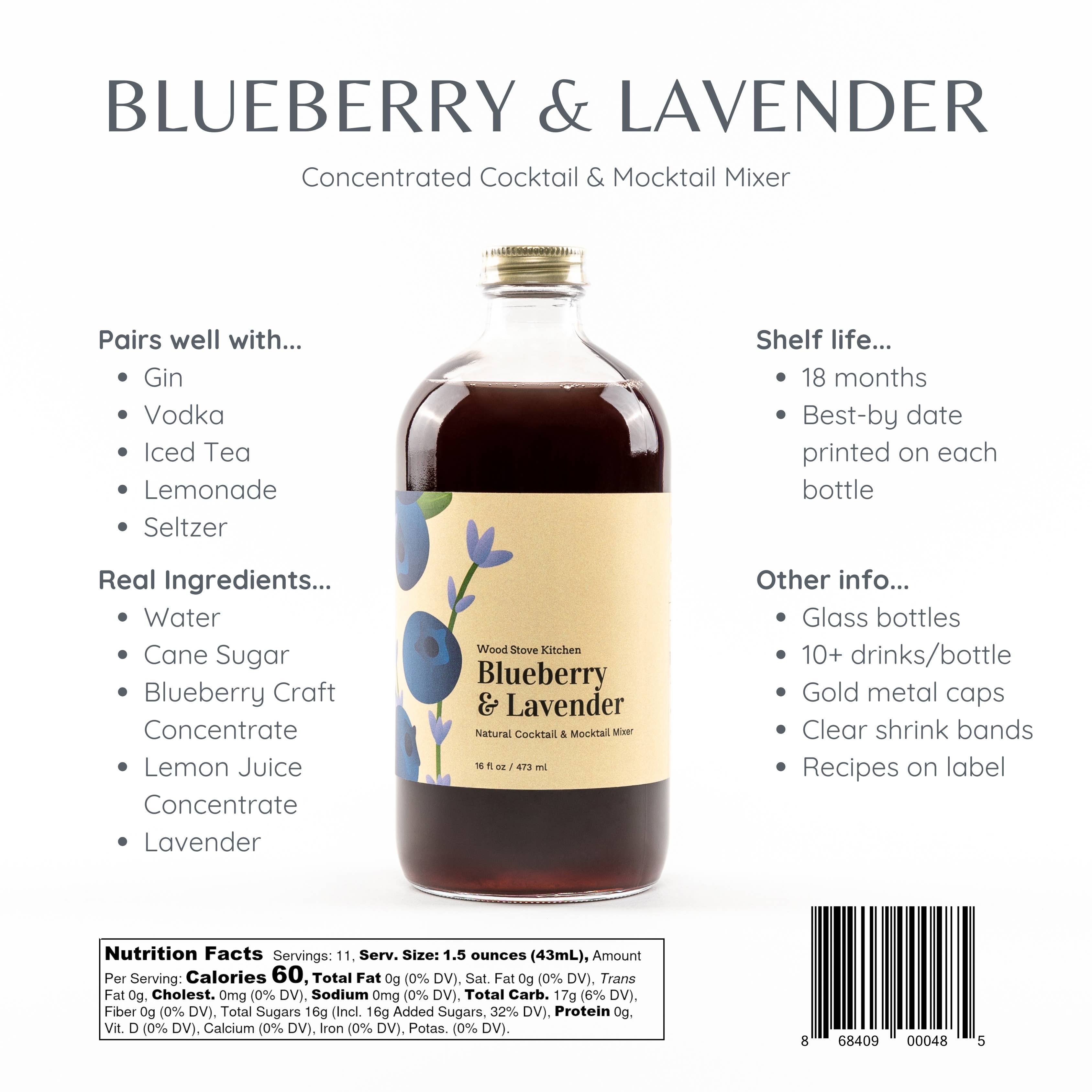 Wood Stove Kitchen - Wholesale Cocktail Mix/Syrup - Blueberry and Lavender Cocktail Mixer and Mocktail Mixer, 16 fl oz3