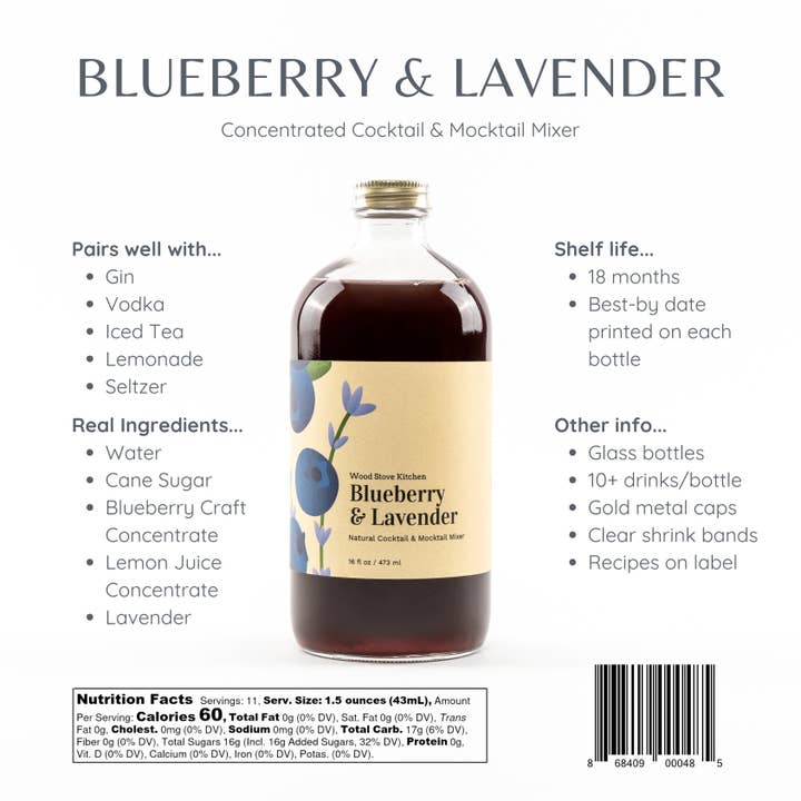 Wood Stove Kitchen - Wholesale Cocktail Mix/Syrup - Blueberry and Lavender Cocktail Mixer and Mocktail Mixer, 16 fl oz3