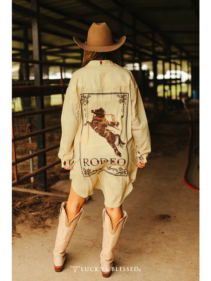 LUCKY & BLESSED - Wholesale Dress - Women's - Plus Size Khaki Pearl Snap Button Down Rodeo Dress