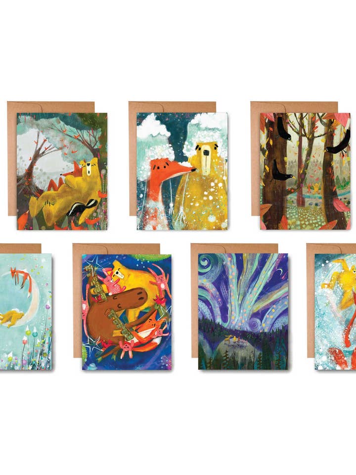 Boxed Cards - Fox and Bear Asking Questions for Winter for wholesale by Ginger G. Art