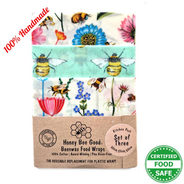 3 (L,M,S) HANDMADE Beeswax Wraps | Garden for wholesale by Honey Bee Good