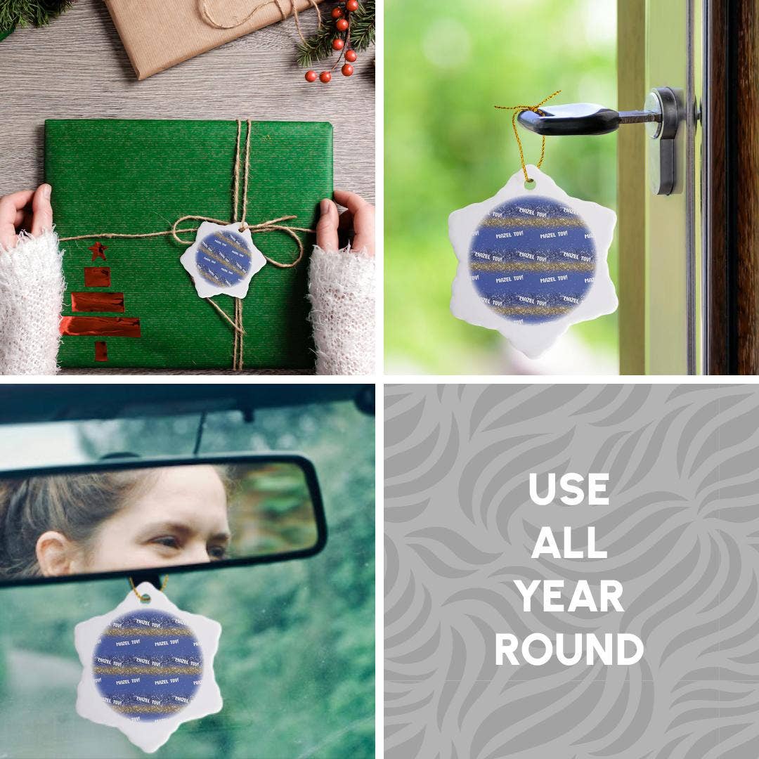 3dRose - Wholesale Ornament - 3dRose, Cool pattern of Mazel Tov text and yellow lines on blue, cool gift, Ornament11