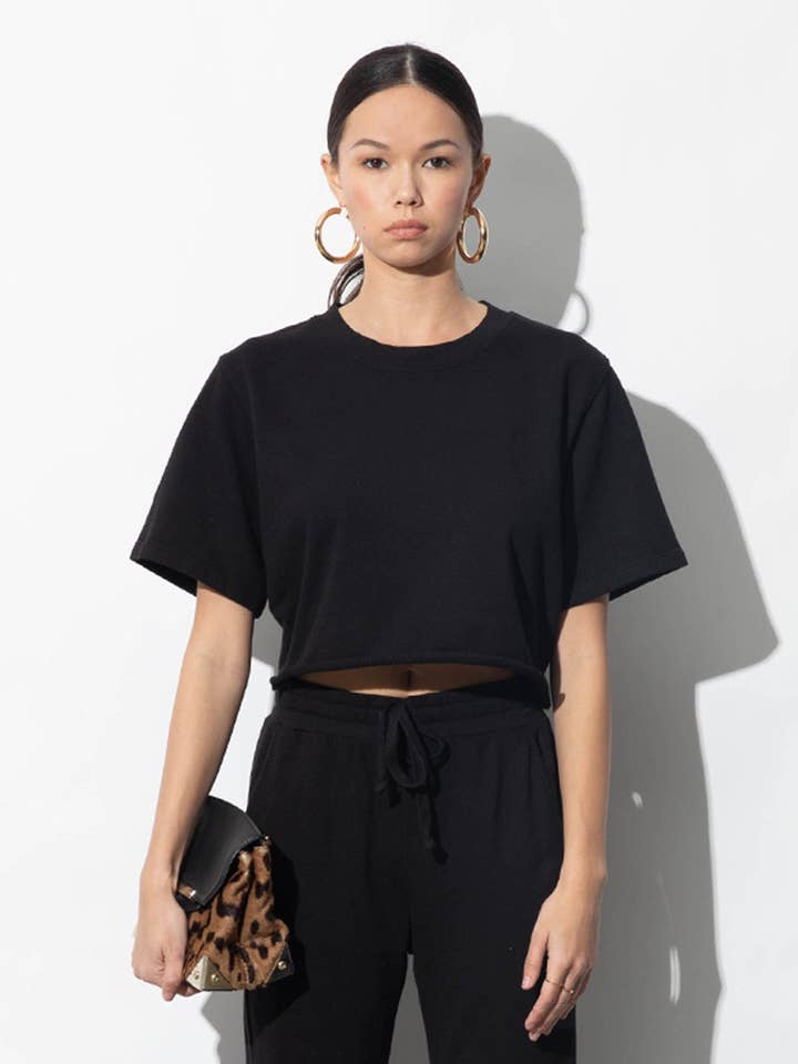 Ally Black Organic Cotton Terry Crop Top for wholesale by Parva Studios