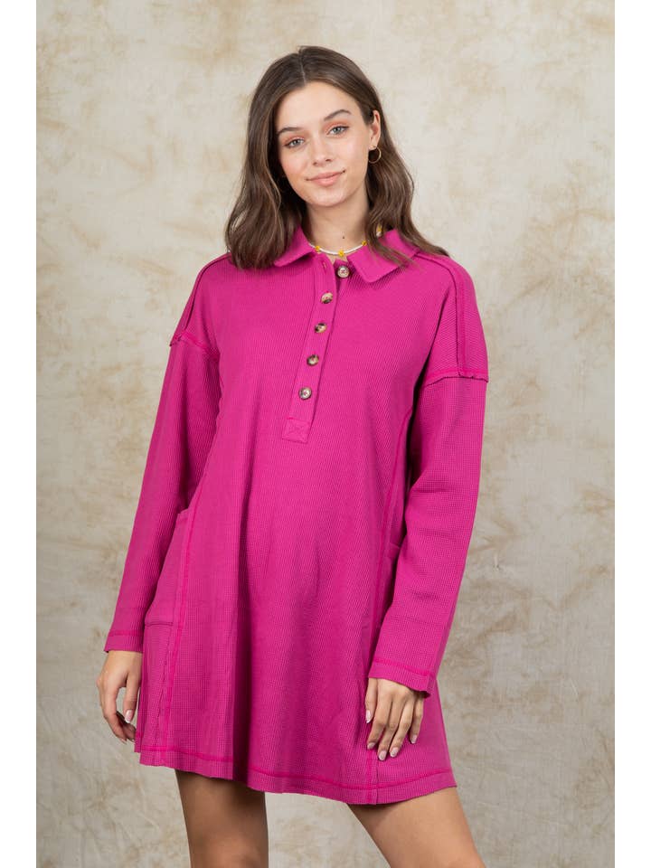 VERY J - Wholesale Dress - Women's - ND31005X-PLUS SIZE Casual Shirt Collared Knit Mini Dress