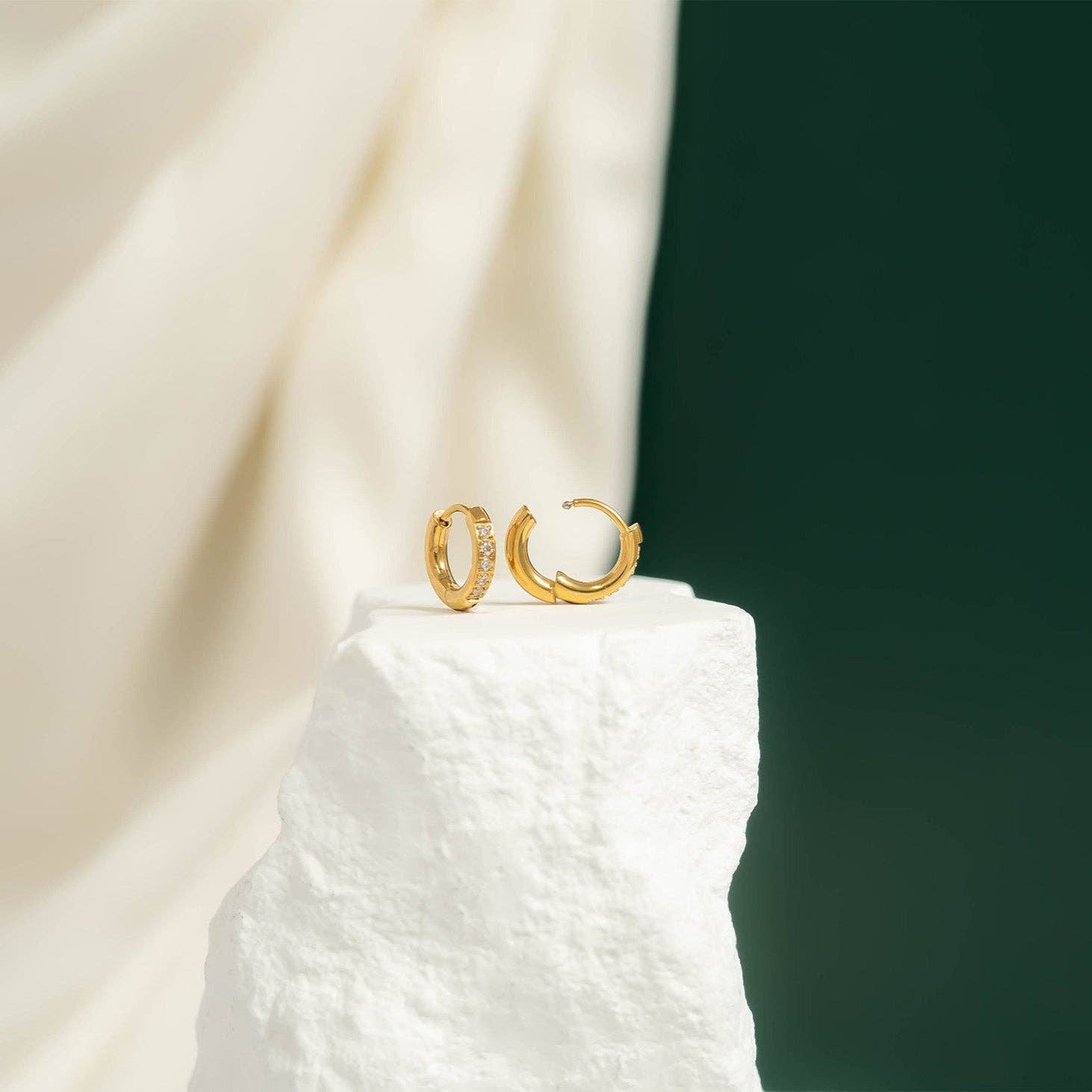 WJW - Wholesale Huggie Earrings - 18K Gold PVD Stainless Steel CZ Mini Huggie Earrings4