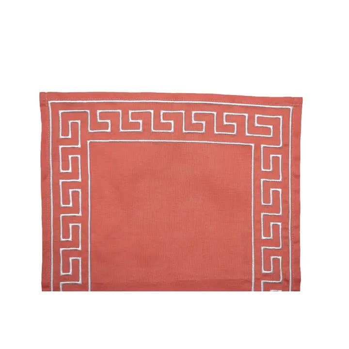 Set of 4 Greek Key Embroidered Placemats, Orange for wholesale by Hostess