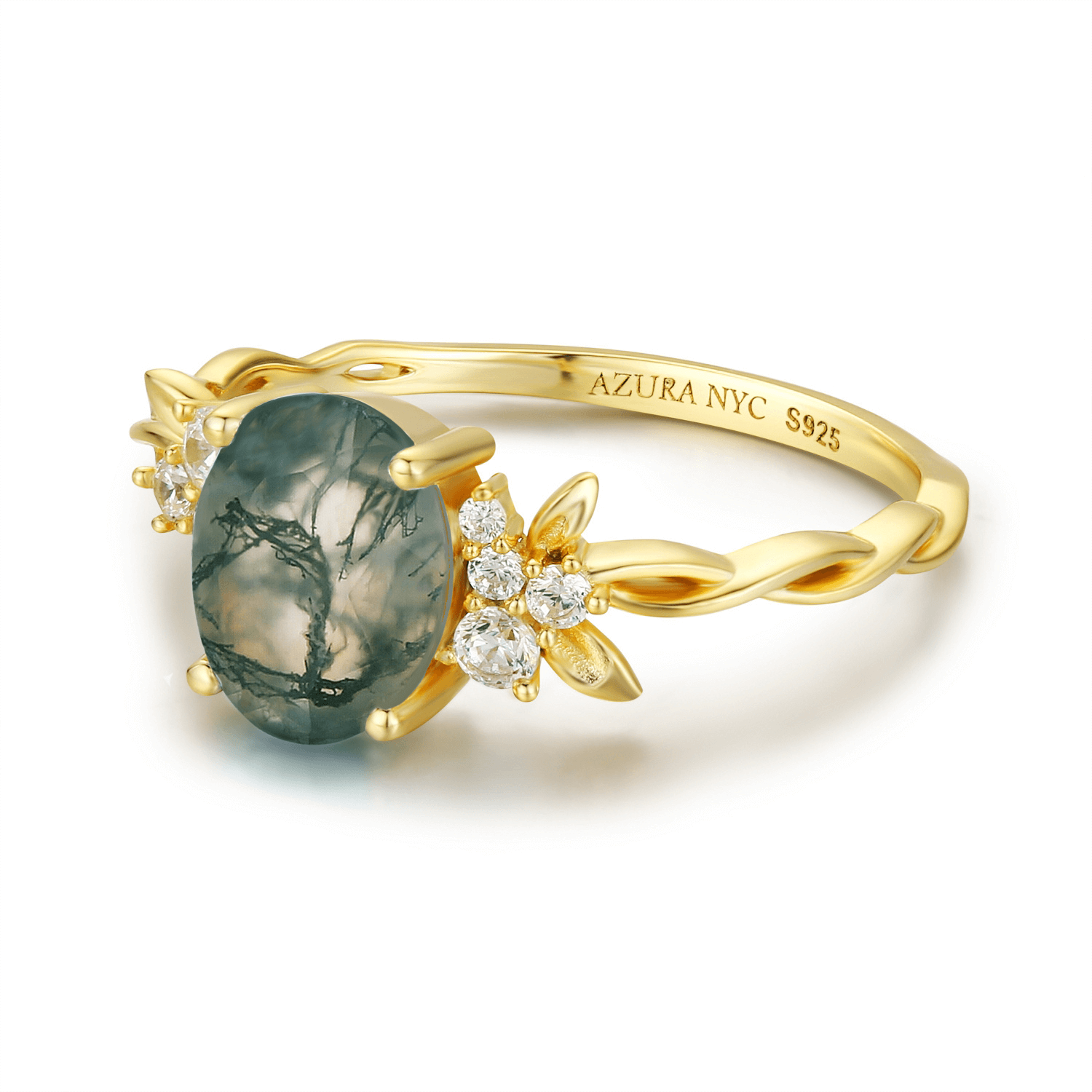 Azura Jewelry - Wholesale Band/Stacked Ring - Enchanted Garden Oval Cut Moss Agate Ring (Yellow Gold)©2