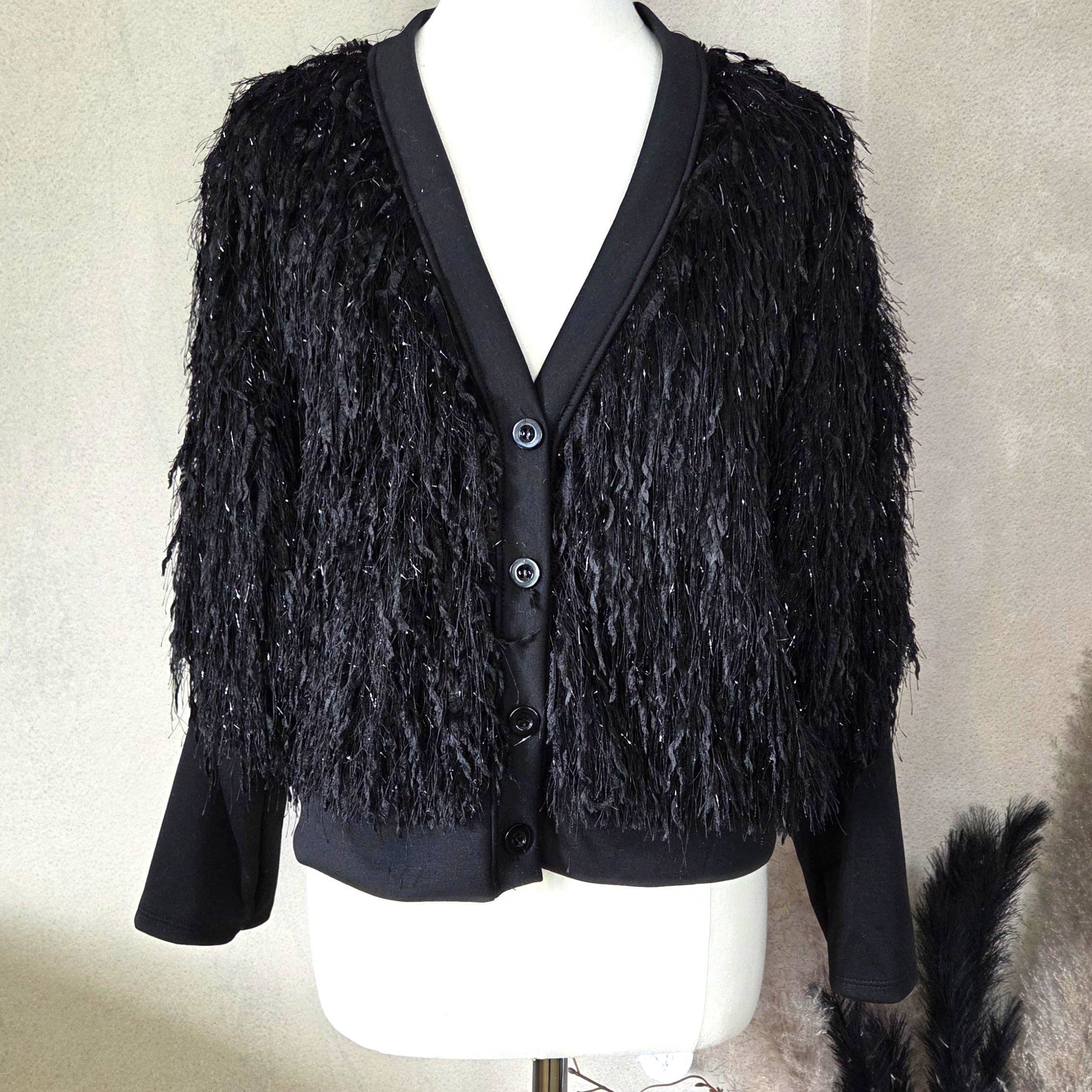 Tempest Designs – wholesale Jacket – Women's – Dressy subtle glitter shaggy cropped jacket with fitted ribbed lower arms (M)0