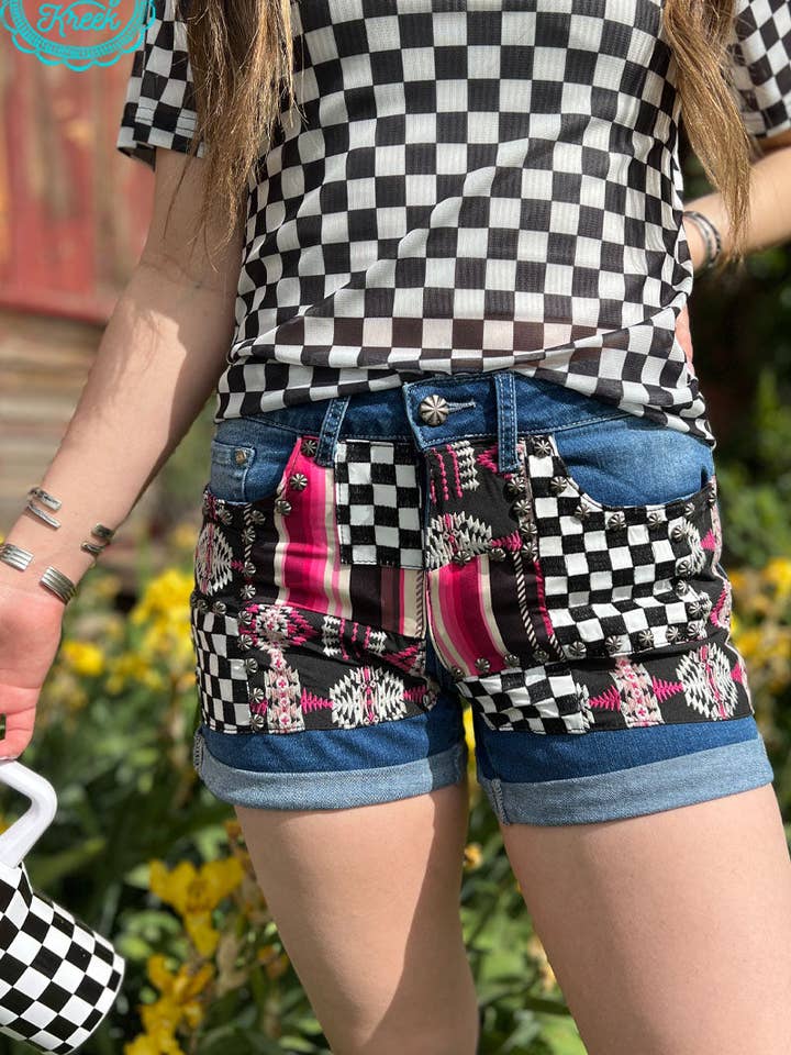 Sterling Kreek - Wholesale Shorts - Women's - Patched Up Shorts - Checked2