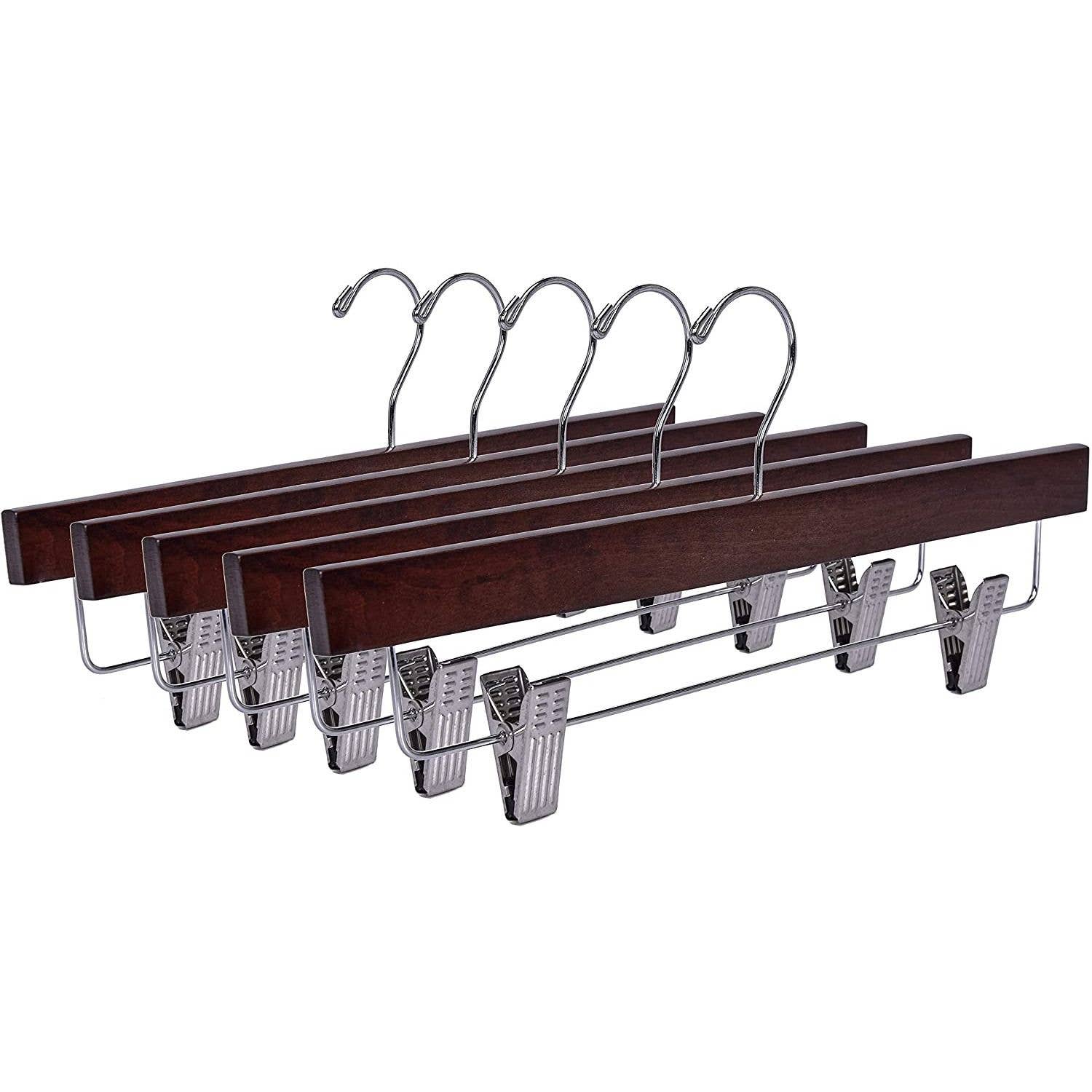 Quality Hangers - Wholesale Clothes Hangers - W023 - Wooden Straight Skirt Hangers-Walnut/Chrome Hook -1004