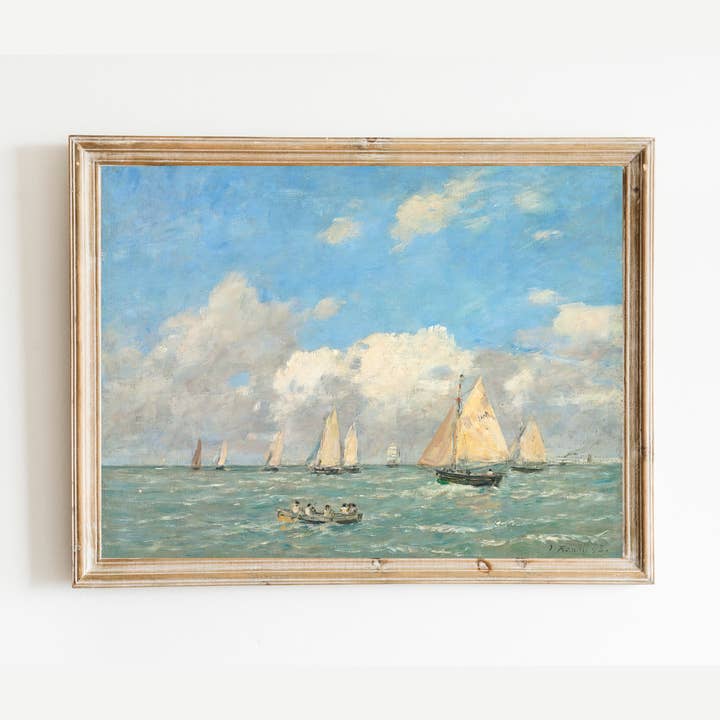 Sea to Skye - Wholesale Art Print - Ships in the Harbor Antique Print