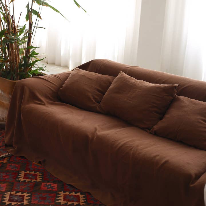 MagicLinen - Wholesale Chair/Sofa Slipcover - Linen couch cover in Chocolate brown
