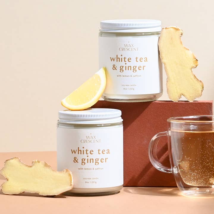 White Tea & Ginger Soy Wax Candle for wholesale by Wax Crescent