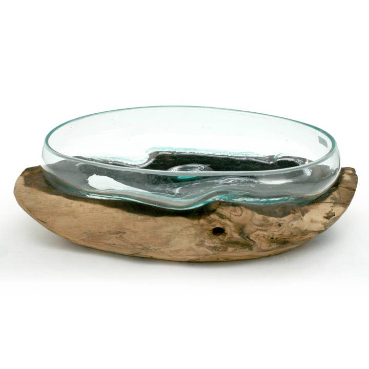 Modern Eastern by Contrast Inc. - Wholesale Decorative plate/dish/bowl - Driftwood Teak Bowl Blown Glass 1