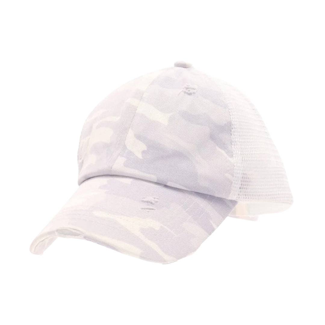 C.C Beanie – Engroshandel Baseballkasket - Til børn – BØRN Slidt Camouflage Kryds-og-tværs Høj Hestehale CC Kasket KIDSBT78310