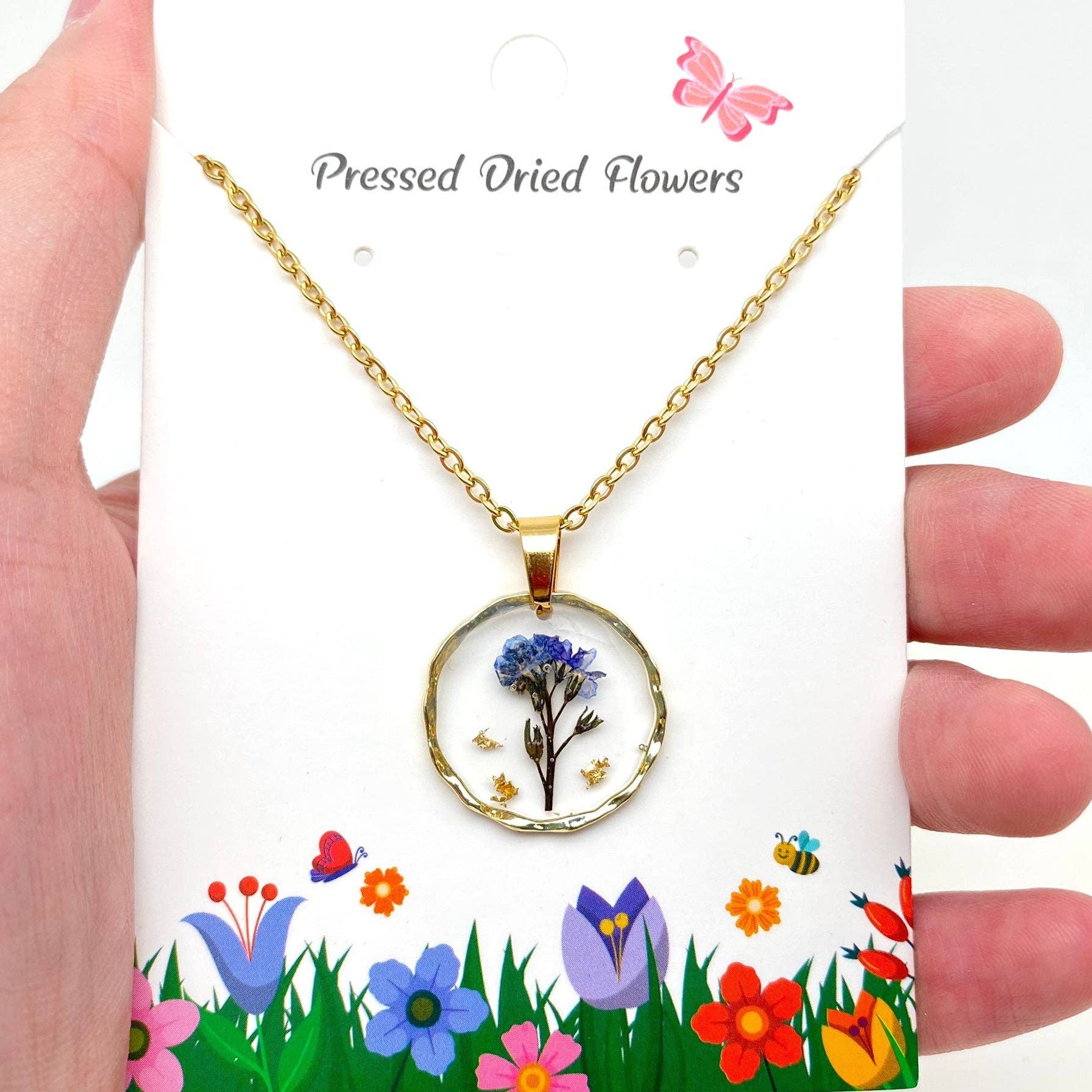 Mio Queena - Wholesale Pendant/Charm Necklace - Dried Flowers Floral Irregular Round Pendant Necklace - PDF7