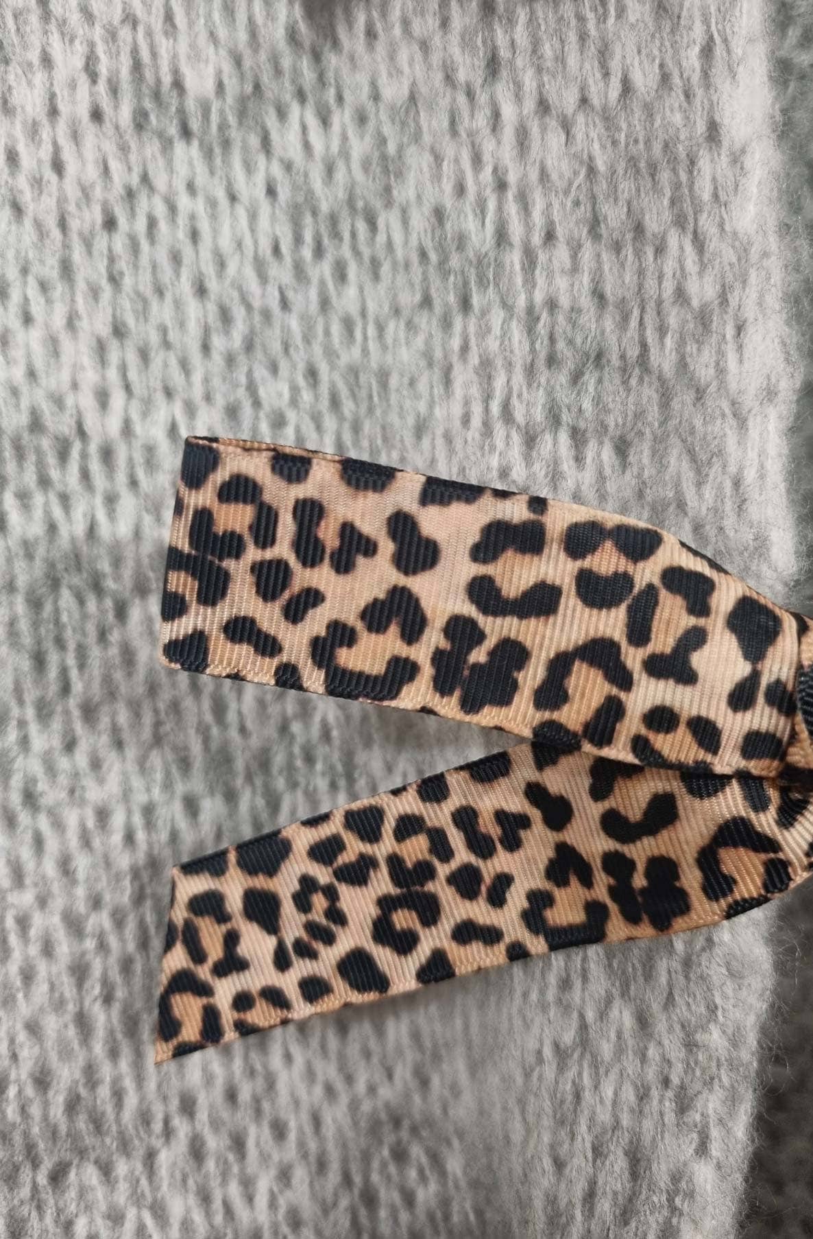 Grey Stephanie Leopard Tie-Up Knitted Cardigan-Grey for wholesale on Faire1