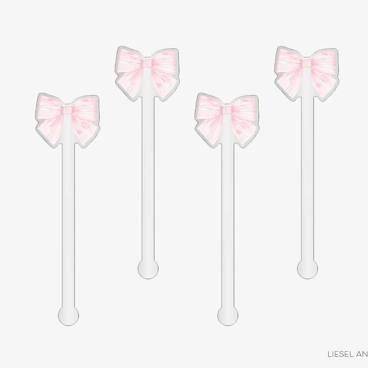 Striped Pink Bow Acrylic Drink Stir Sticks for wholesale by Liesel Anne Studios