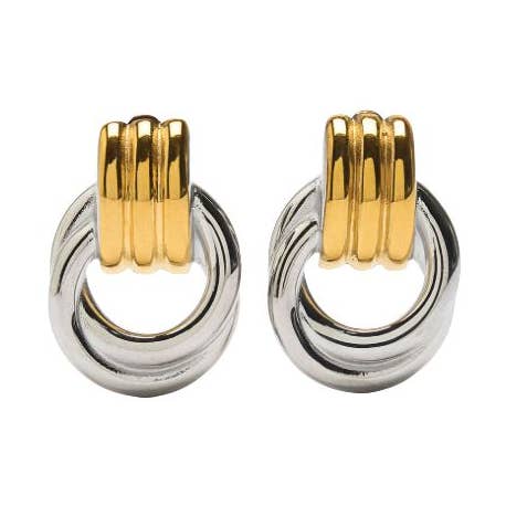HoopLa - Wholesale Hoop Earrings - Double Knotted- Door Knocker- Two Tone Earring0