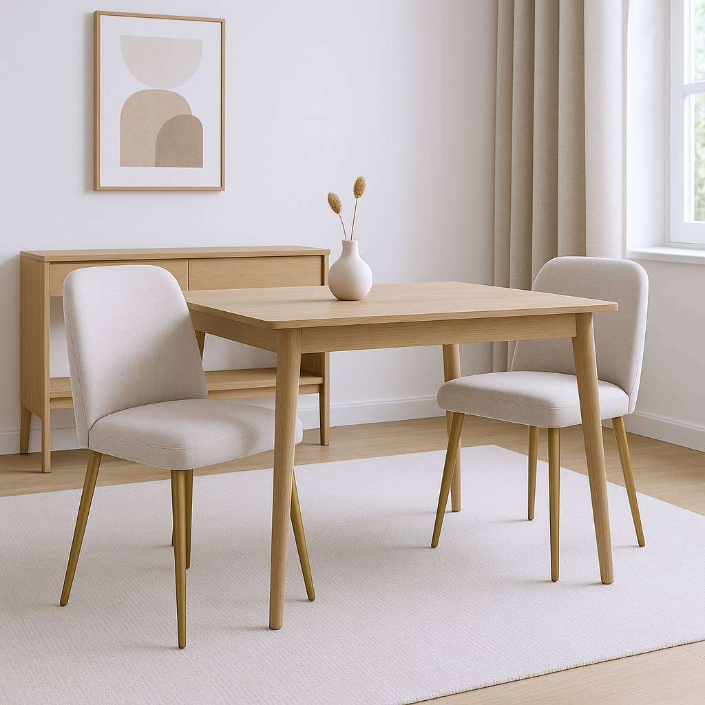 HomeRoots - Vente Chaises - Ensemble de deux chaises de salle à manger en tissu beige et or rembourré1