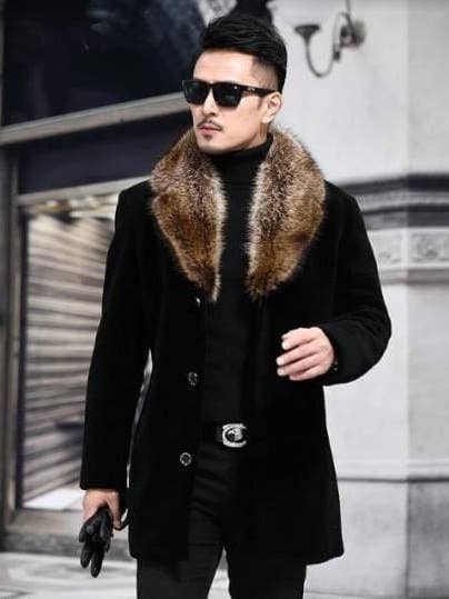 Men Black Overcoat with Golden Fur for wholesale by Alberto Nardoni