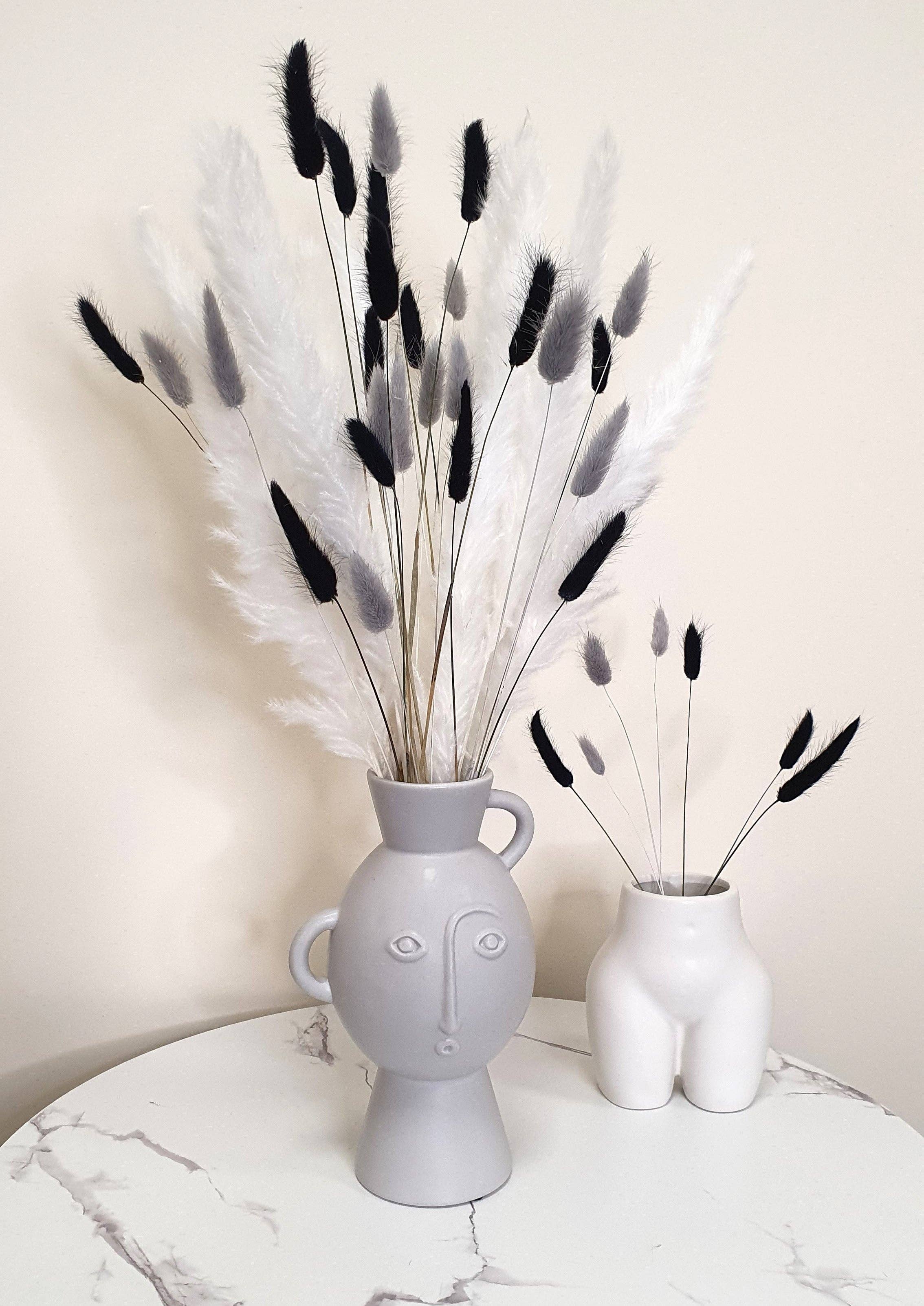 Opal Lily - Wholesale Dried/Pressed Flowers - Pampas Grass & Bunny Tails Bundle - White, Black & Grey7