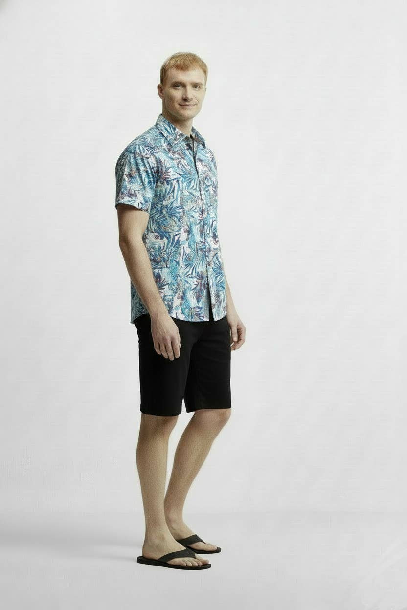 Hawk's Bay - Wholesale Button Down Shirt - Men's - Men's Printed Woven Hawaii Floral Short Sleeve Cotton Shirt1