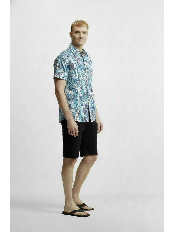 Hawk's Bay – Großhandel Hemd mit Button-down-Kragen – Herren – Bedrucktes, gewebtes Hawaii-Blumen-Kurzarmhemd aus Baumwolle für Herren1