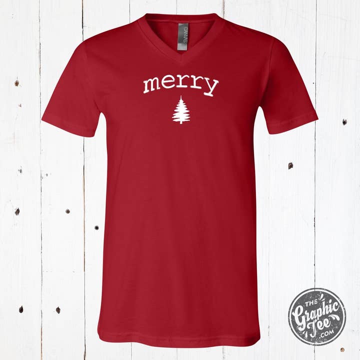 *WHOLESALE* Merry Little Tree V-Neck Tee for wholesale by The Graphic Tee