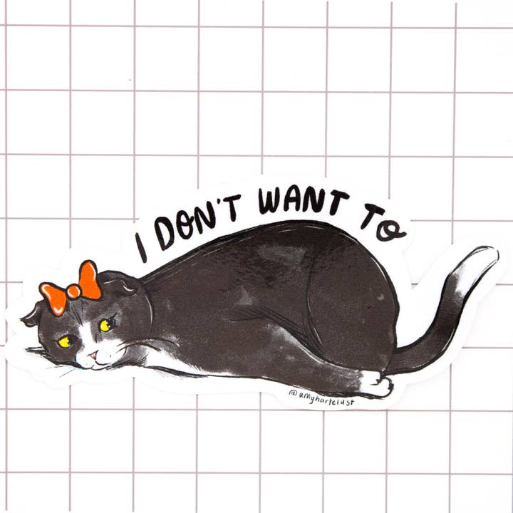 Tired Cat Vinyl Sticker for wholesale by Amy Hartelust Art and Illustration