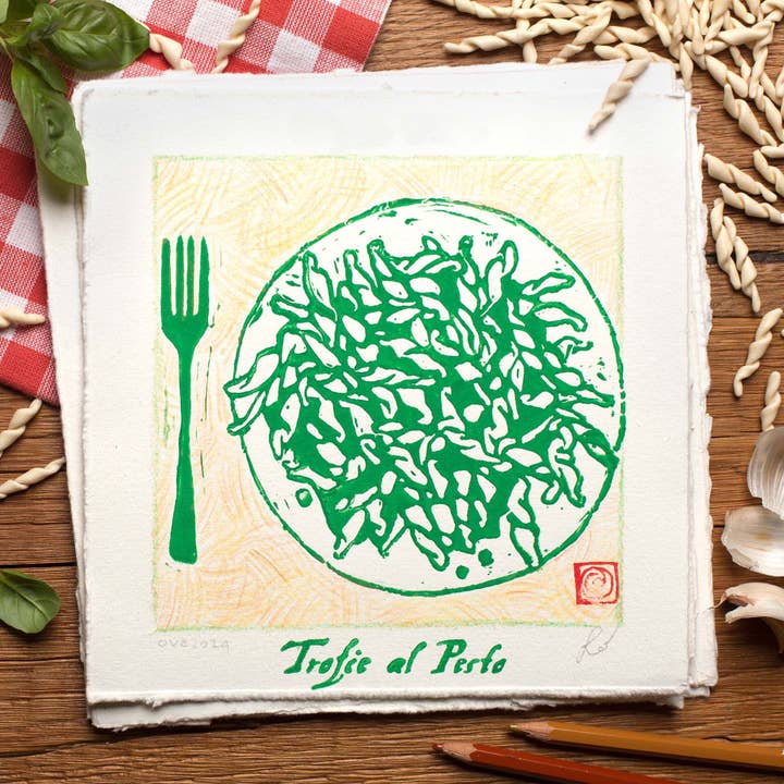 Impressão artística de parede, linoleografia Trofie Al Pesto por atacado de Holy Kaw Wall Art