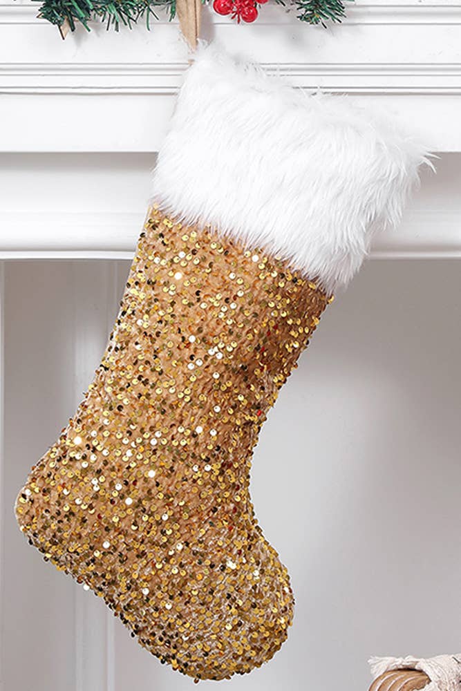 UNISHE - Wholesale Holiday Stocking - Plain Sequin Fur Christmas Socks MOQ 3pcs ZK1551