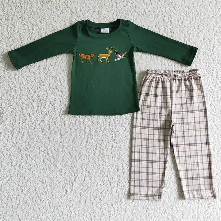 Ensemble de vêtements pour bébés garçons, pantalons de chasse et de cerfs pour la vente par Aier Wholesale