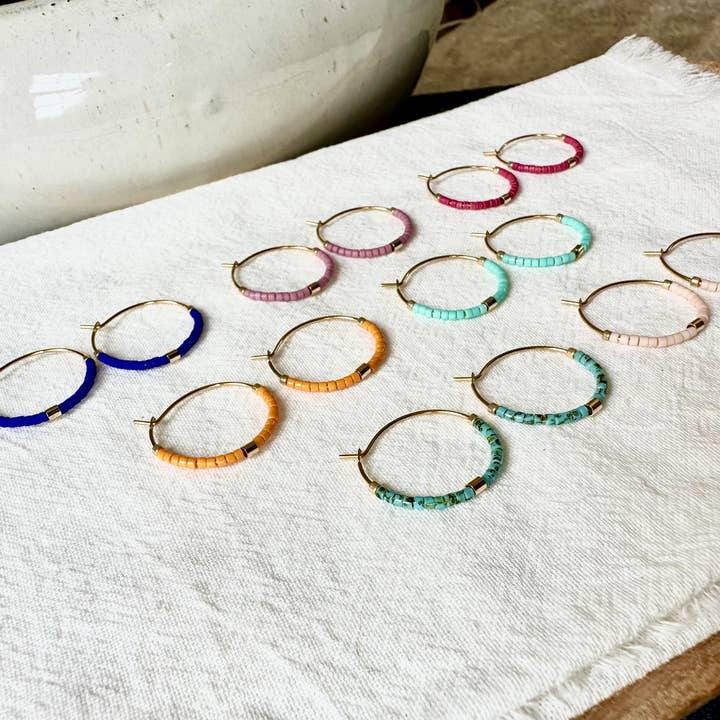 Ocean Breakup - Wholesale Hoop Earrings - Tiny Colorful Gold Bar Hoop Earrings1