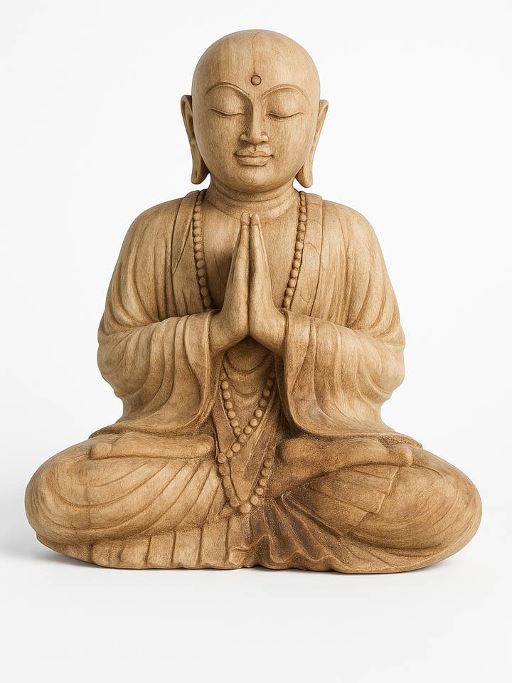 Anjali Mudra Träbuddhastaty – Suarträ #2 för wholesale av The Bali Wood Co.