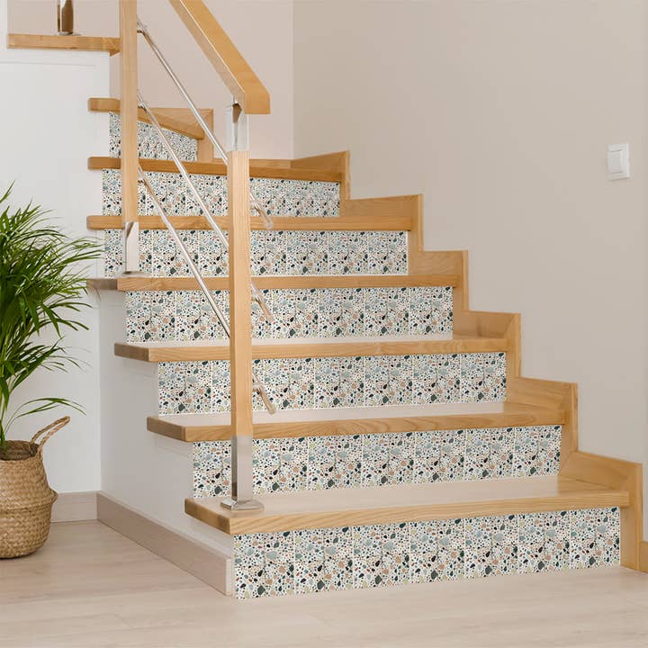 Mi Alma LLC – Azulejo de parede por atacado – Modelo de Autocolantes de Azulejos Vintage Branco de Design Terrazzo - T64