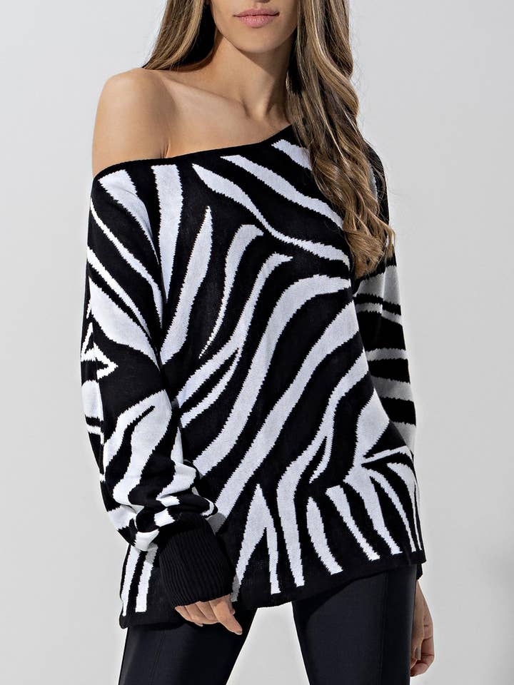 Zebra Print BW Knit Top for wholesale by Rhaika London