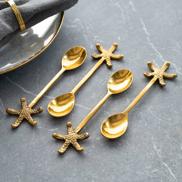 India Handicrafts Inc - Wholesale Table Spoon (Cutlery) - Golden Starfish Spoon Set